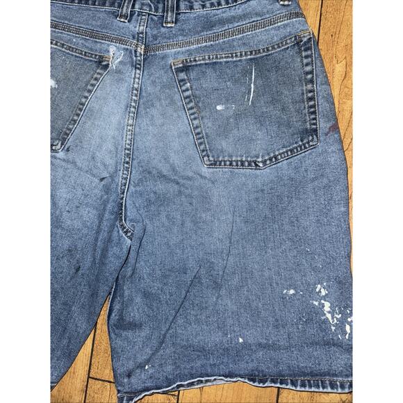Vintage Big Mac Workwear Carpenter Shorts Blue Paint Distressed 32x12 USA Made - Picture 7 of 8